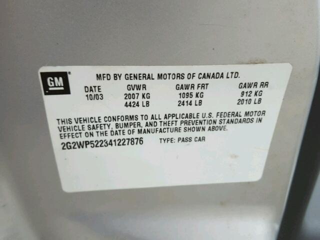 2G2WP522341227876 - 2004 PONTIAC GRAND PRIX Gümüş foto 10