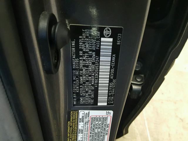 4T1BE32K25U537247 - 2005 TOYOTA CAMRY LE GRAY photo 10