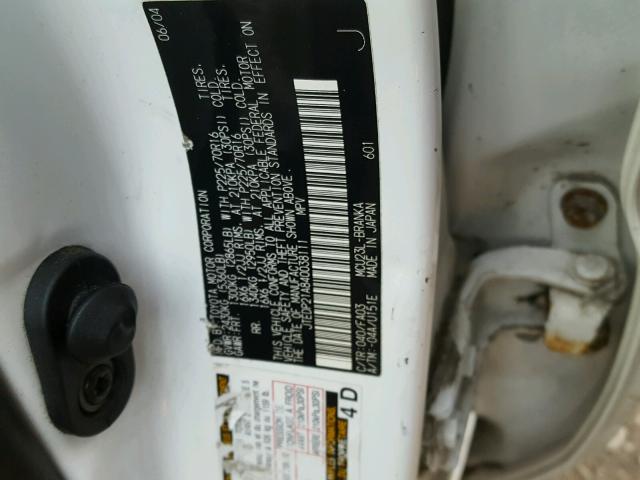 JTEDP21A840038111 - 2004 TOYOTA HIGHLANDER WHITE photo 10