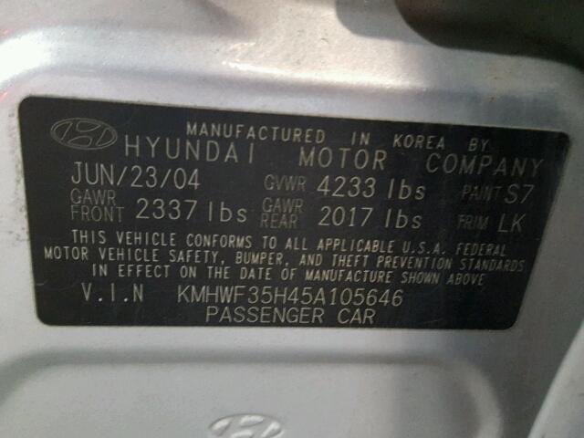 KMHWF35H45A105646 - 2005 HYUNDAI SONATA GLS SILVER photo 10