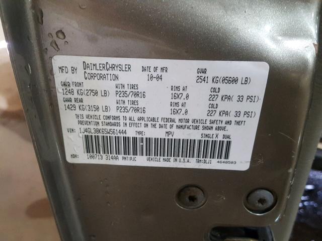 1J4GL38K65W561444 - 2005 JEEP LIBERTY RE BEIGE photo 10