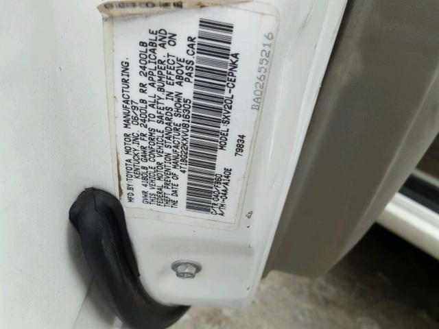 4T1BG22KXVU816305 - 1997 TOYOTA CAMRY CE WHITE photo 10