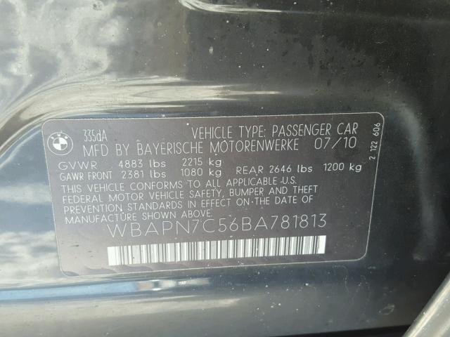 WBAPN7C56BA781813 - 2011 BMW 335 D BLACK photo 10