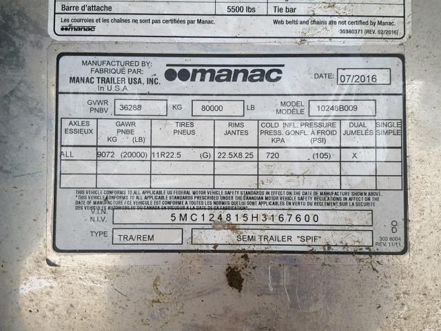 5MC124815H3167600 - 2017 UTILITY TRAILER SILVER photo 10