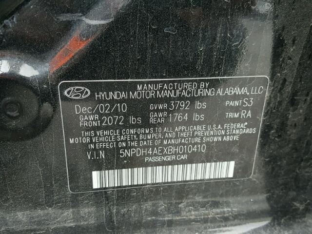 5NPDH4AEXBH010410 - 2011 HYUNDAI ELANTRA GL BLACK photo 10