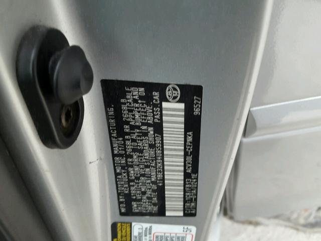 4T1BE32K84U859907 - 2004 TOYOTA CAMRY LE GRAY photo 10