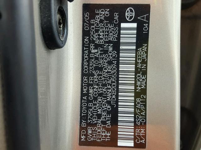 JTDKB20U553094139 - 2005 TOYOTA PRIUS GOLD photo 10