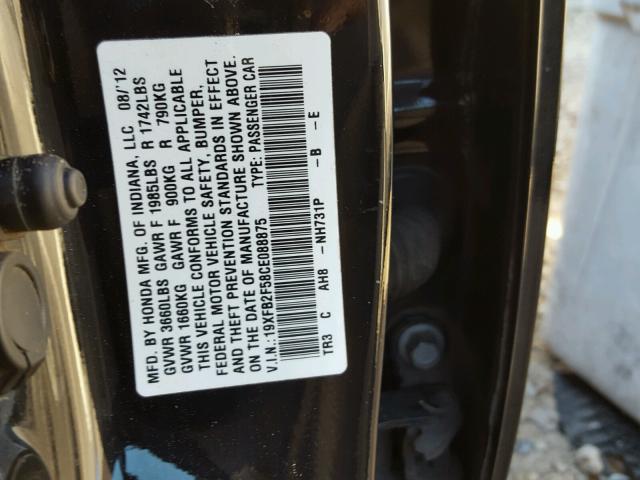 19XFB2F58CE088875 - 2012 HONDA CIVIC LX BLACK photo 10