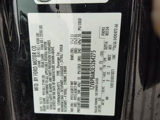 1ZVBP8AM3E5264275 - 2014 FORD MUSTANG BLACK photo 10