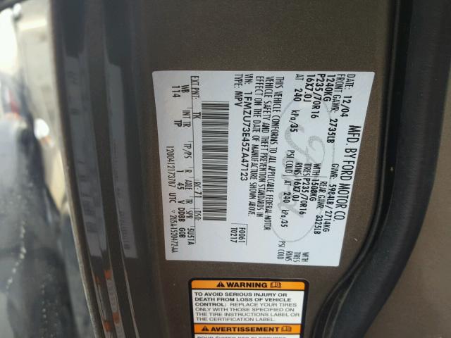 1FMZU73E45ZA47123 - 2005 FORD EXPLORER X BROWN photo 10