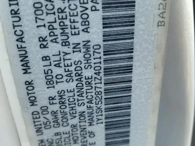 1Y1SK52871Z401170 - 2001 CHEVROLET GEO PRIZM 银色 照片 10