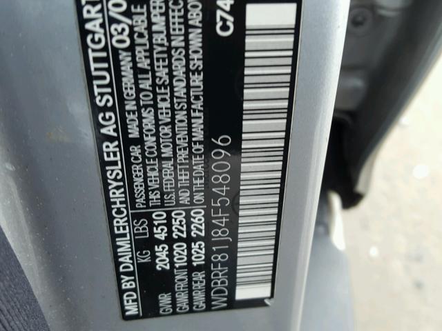 WDBRF81J84F548096 - 2004 MERCEDES-BENZ C 240 4MAT SILVER photo 10