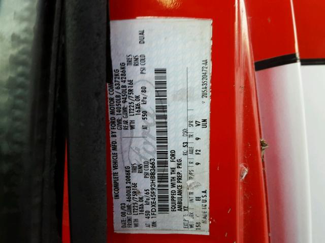 1FDXE45F93HB83663 - 2003 FORD ECONOLINE RED photo 10