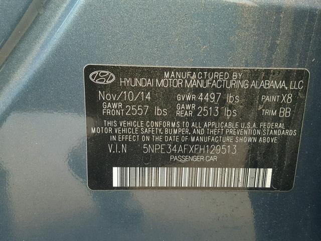 5NPE34AFXFH129513 - 2015 HYUNDAI SONATA SPO BLUE photo 10