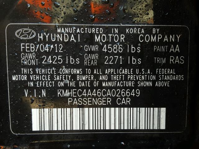 KMHEC4A46CA026649 - 2012 HYUNDAI SONATA HYB BLACK photo 10