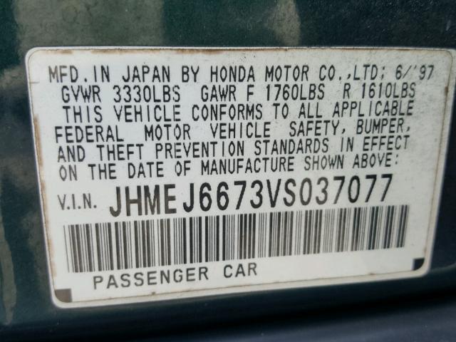 JHMEJ6673VS037077 - 1997 HONDA CIVIC LX GREEN photo 10