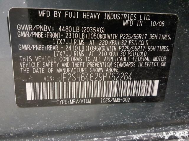 JF2SH64629H762264 - 2009 SUBARU FORESTER 2 GREEN photo 10