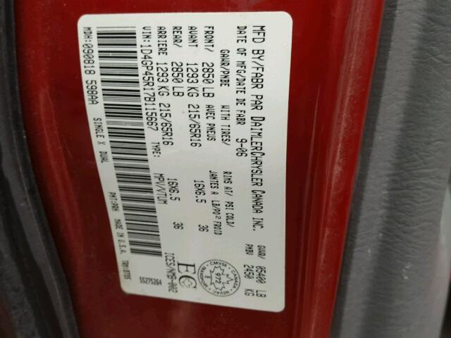 1D4GP45R17B115667 - 2007 DODGE CARAVAN SX RED photo 10