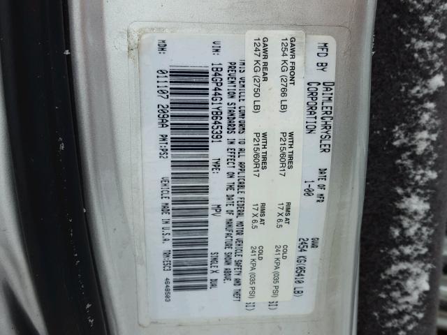 1B4GP44G1YB645391 - 2000 DODGE GRAND CARA SILVER photo 10