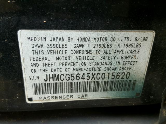 JHMCG5645XC015620 - 1999 HONDA ACCORD LX GREEN photo 10