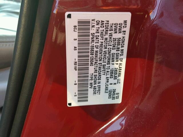 5FNRL18983B126040 - 2003 HONDA ODYSSEY EX RED photo 10