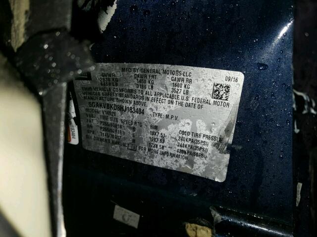 5GAKVBKD8HJ183404 - 2017 BUICK ENCLAVE BLUE photo 10