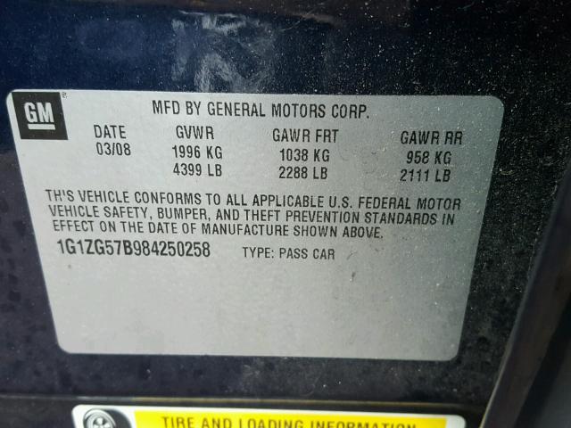 1G1ZG57B984250258 - 2008 CHEVROLET MALIBU LS BLUE photo 10