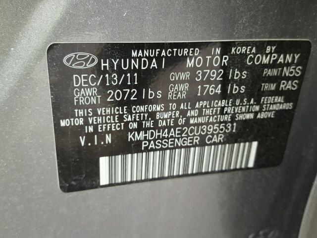 KMHDH4AE2CU395531 - 2012 HYUNDAI ELANTRA GL GRAY photo 10