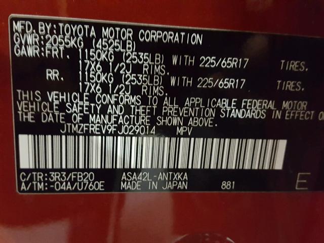 JTMZFREV9FJ029014 - 2015 TOYOTA RAV4 LE RED photo 10