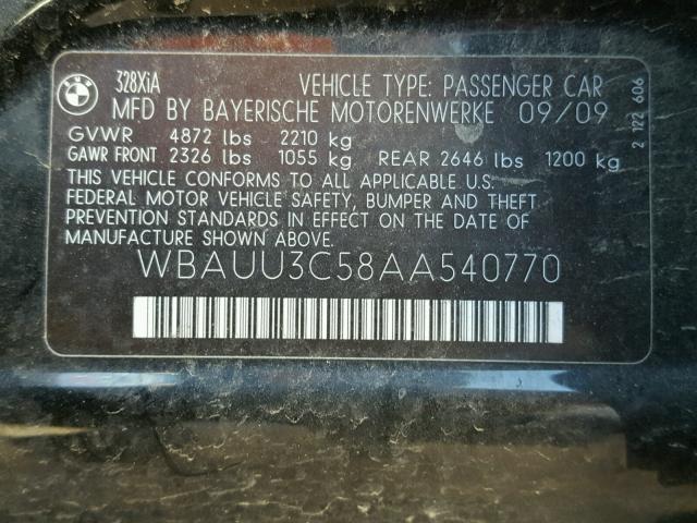 WBAUU3C58AA540770 - 2010 BMW 328 XI BLACK photo 10