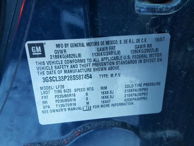 3GSCL33P28S587454 - 2008 SATURN VUE XE BLUE photo 10