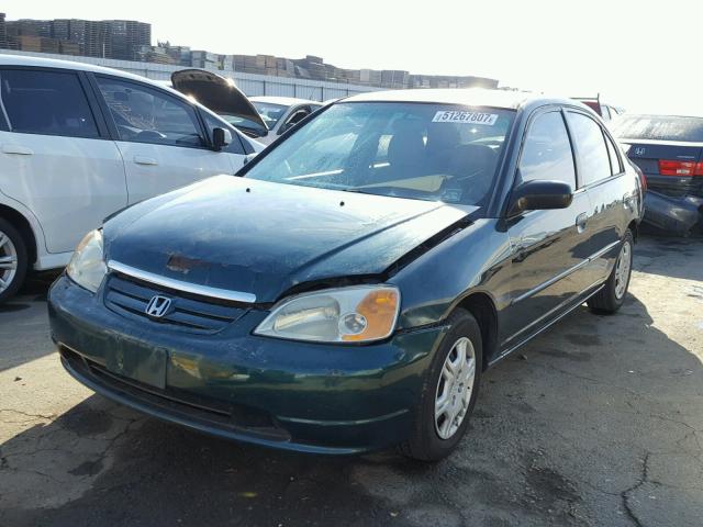 2HGES16561H584377 - 2001 HONDA CIVIC LX GREEN photo 2