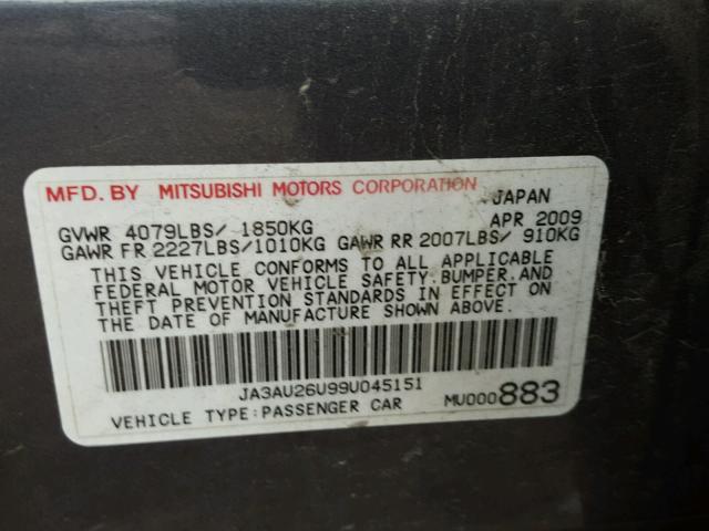 JA3AU26U99U045151 - 2009 MITSUBISHI LANCER ES/ GRAY photo 10