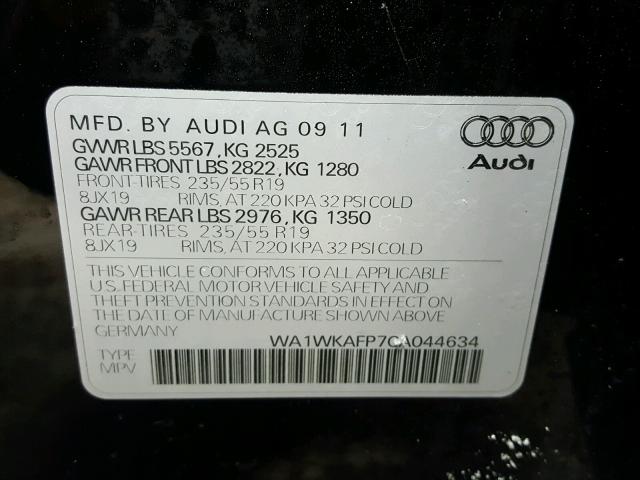 WA1WKAFP7CA044634 - 2012 AUDI Q5 PRESTIG BLACK photo 10