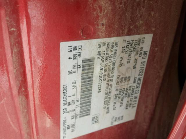 1FMFU18L93LC13398 - 2003 FORD EXPEDITION RED photo 10