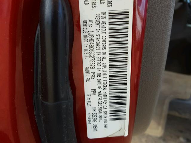 1J8HG48K06C272379 - 2006 JEEP COMMANDER წითელი ფოტო 10