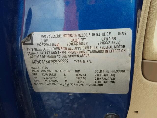 3GNCA13B79S626882 - 2009 CHEVROLET HHR LS 蓝色 照片 10