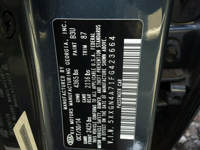 5XXGN4A71FG423664 - 2015 KIA OPTIMA EX BLUE photo 10