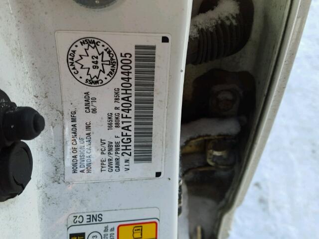 2HGFA1F40AH044005 - 2010 HONDA CIVIC DX-G WHITE photo 10