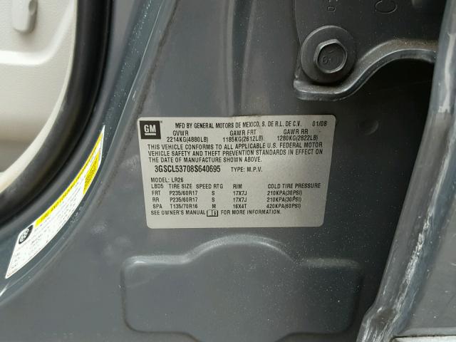 3GSCL53708S640695 - 2008 SATURN VUE XR GRAY photo 10