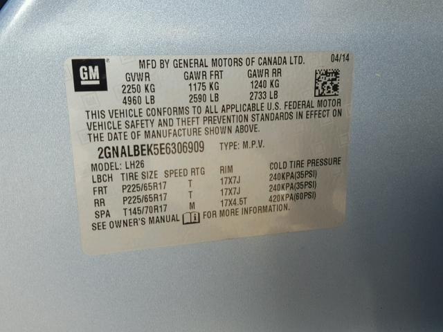 2GNALBEK5E6306909 - 2014 CHEVROLET EQUINOX LT BLUE photo 10