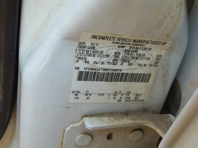 1FD8W3FT9BEC06519 - 2011 FORD F350 SUPER WHITE photo 10