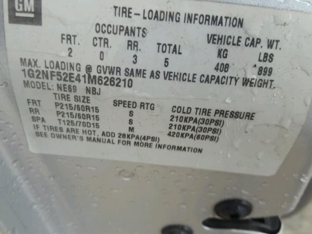 1G2NF52E41M626210 - 2001 PONTIAC GRAND AM S 灰色 照片 10