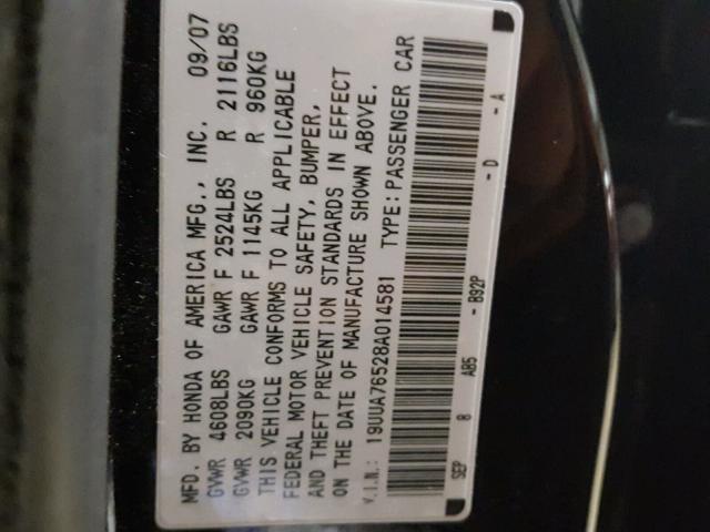 19UUA76528A014581 - 2008 ACURA TL TYPE S BLACK photo 10