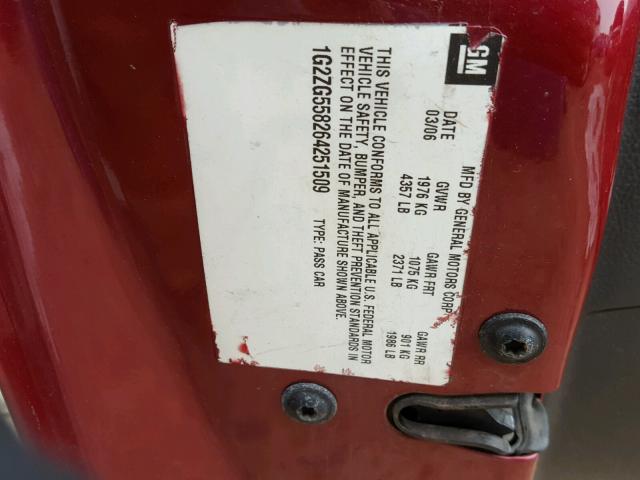 1G2ZG528X54172799 - 2005 PONTIAC G6 MAROON photo 10