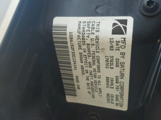 1G8AJ52F33Z134141 - 2003 SATURN ION LEVEL SILVER photo 10