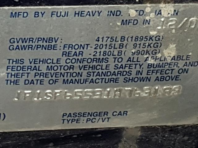 JF1SF65531H763198 - 2001 SUBARU FORESTER S BLUE photo 10