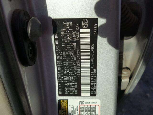 4T1BE46K07U182923 - 2007 TOYOTA CAMRY NEW GRAY photo 10