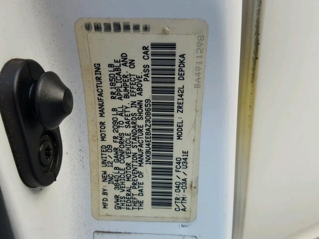 1NXBU4EE8AZ308659 - 2010 TOYOTA COROLLA BA WHITE photo 10