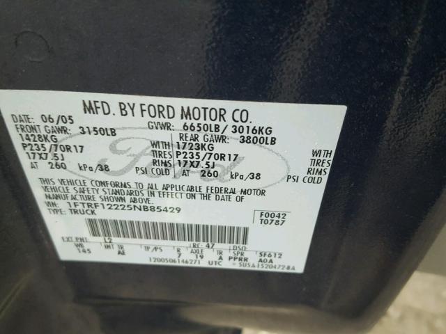 1FTRF12225NB85429 - 2005 FORD F150 BLUE photo 10